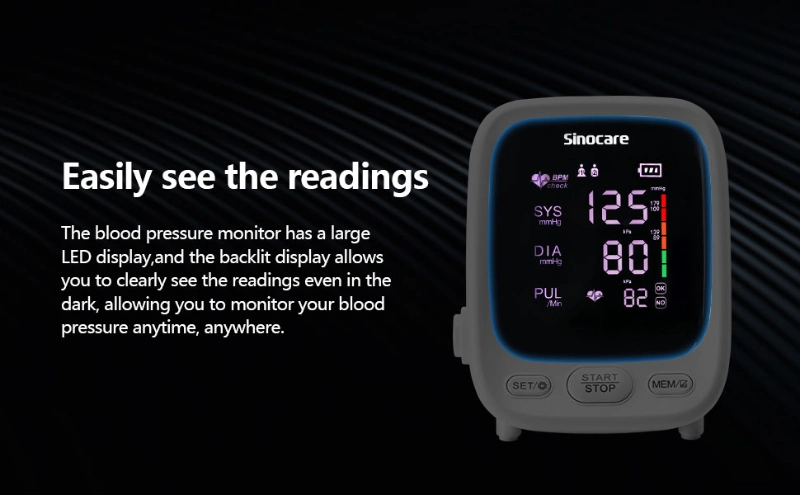 Sinocare New Large LCD Cheap Price Automatic Portable Upper Arm Type Digital Sphygmomanometer a Bp Meter Digital Blood Pressure Monitor