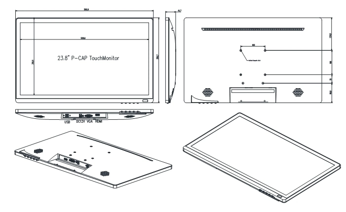 Flat Screen 23.8 Inch Desktop Touch PC Monitor Capacitive Touchscreen for Desktop Computer