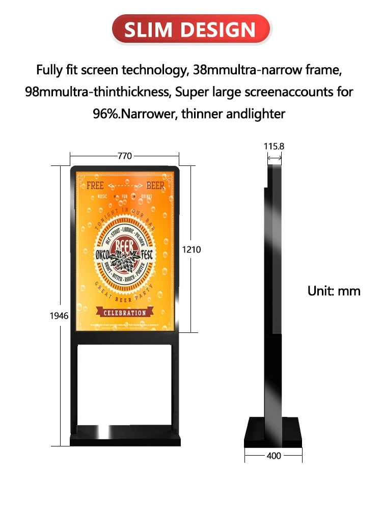 55 Inch All in One PC LCD Advertising Display Infrared Capacitive Touch Panel Touchscreen Monitor Outdoor/Indoor Commercial Video Kiosk