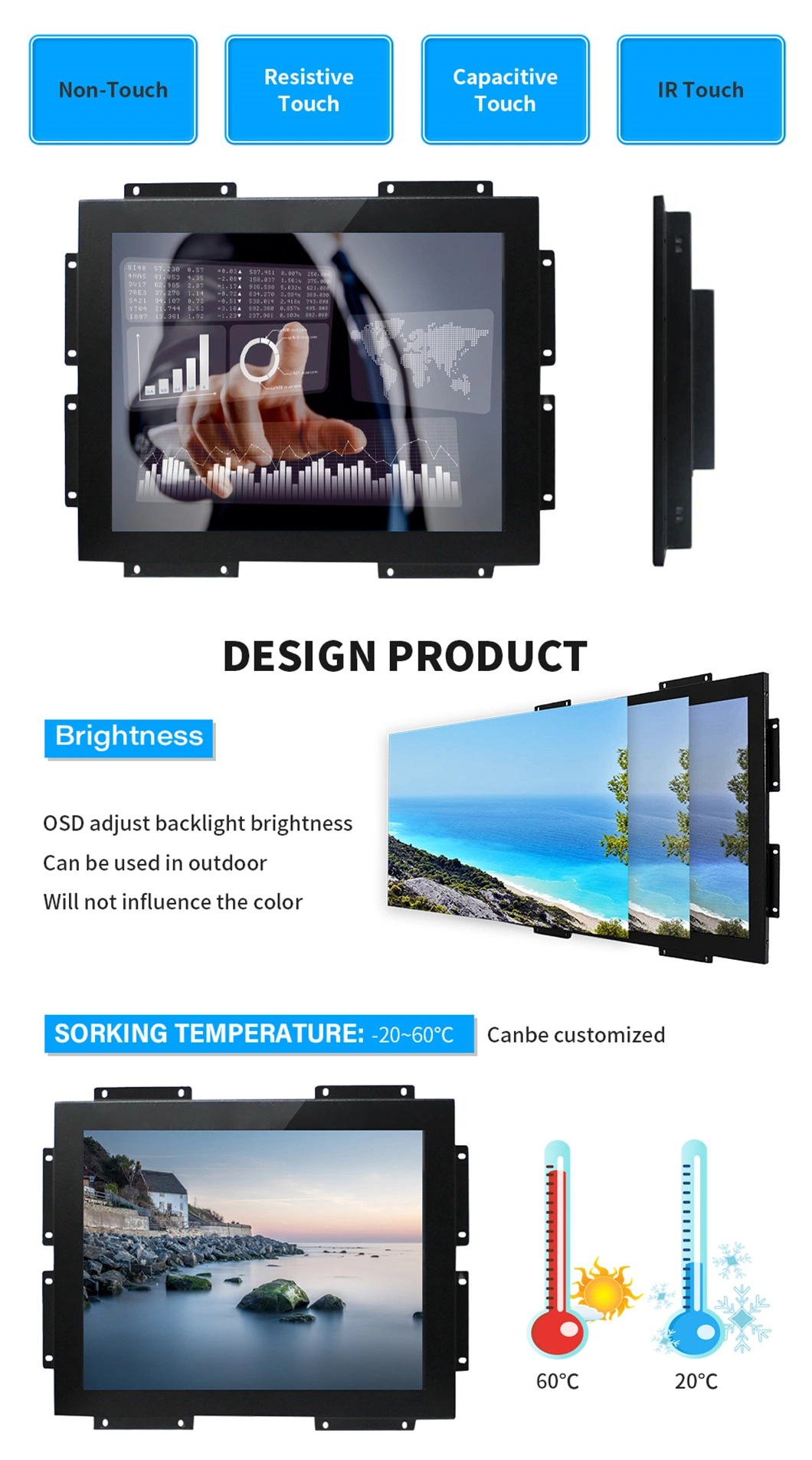 15.6 Inch All in One Pcap Digital Io Panel Tactil Open Frame Touch Screen Display Touchscreen Monitor