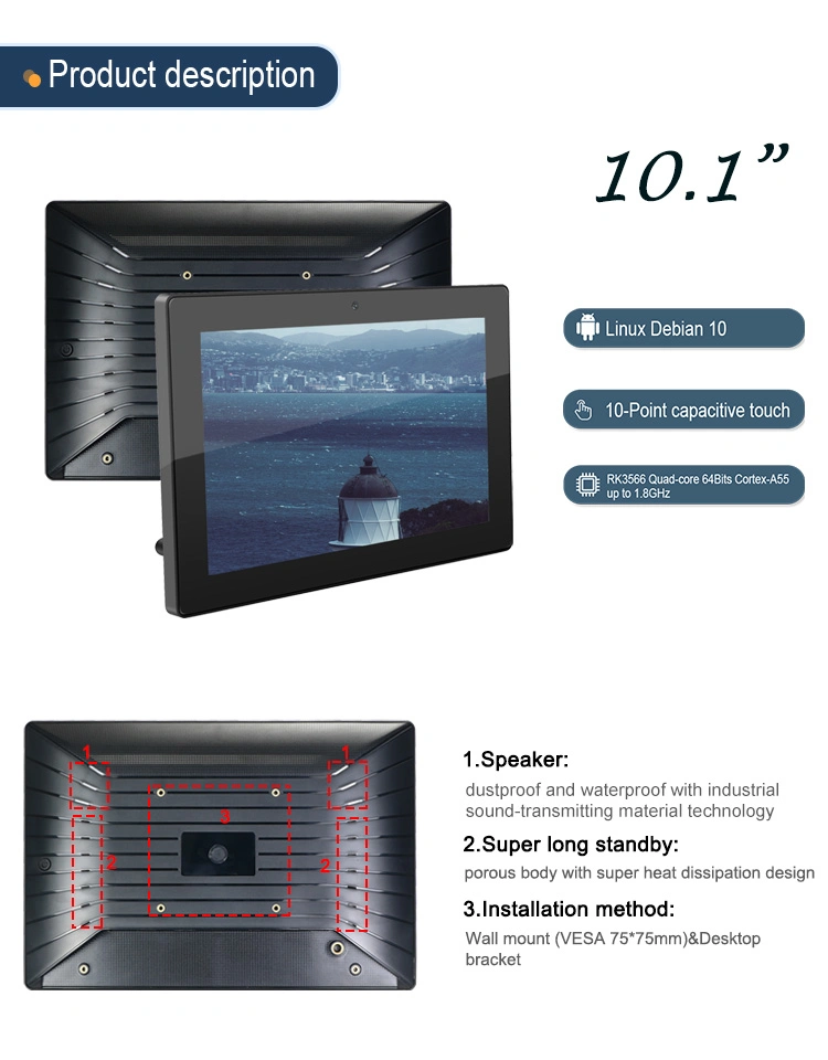 Yc-102p Debian System 10.1&prime;&prime; Home Automation Capacitive Touch Screen Linux Android LCD Monitor Wall Mount Tablet PC