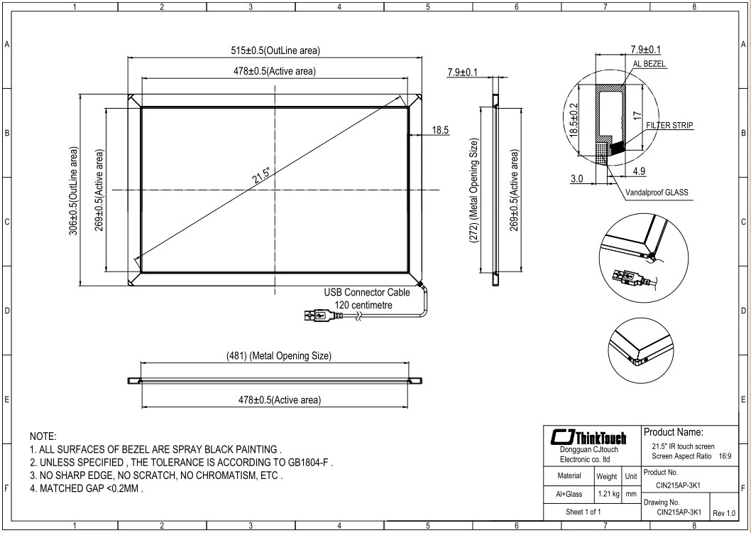 USB 21.5 Inch IR Touch Screen Overlay Sensor Frame LED LCD Display Industrial PC Panel RS232 Touchscreen Monitors