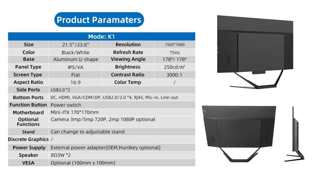 23.8 Inch 2K Gaming PC All in One Desktops Core I7 6500u All-in-One PC Desktop Computer with Webcam