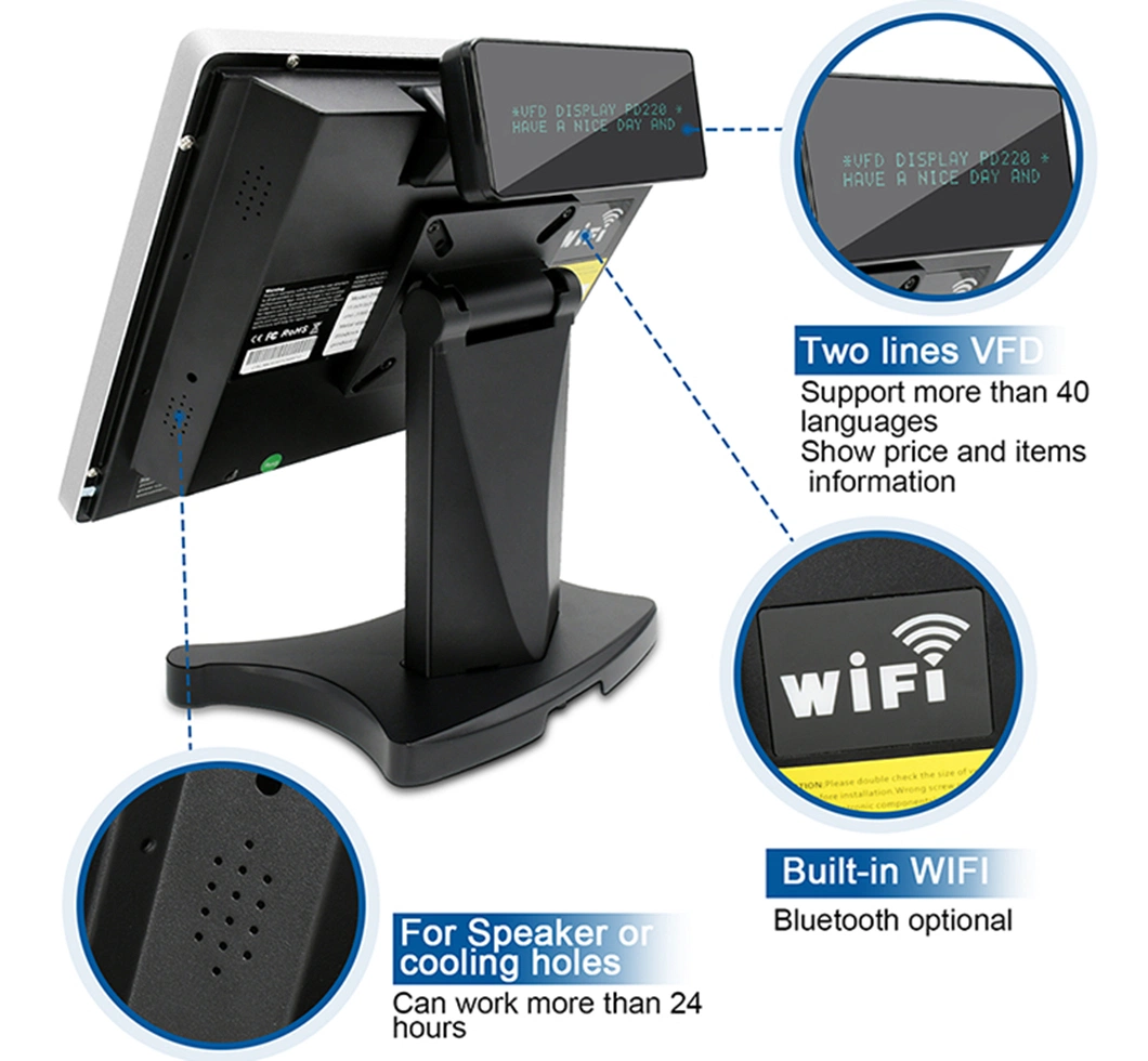 Double Screen 15 Inch Point of Sale All in One PC Touchscreen Touch Screen