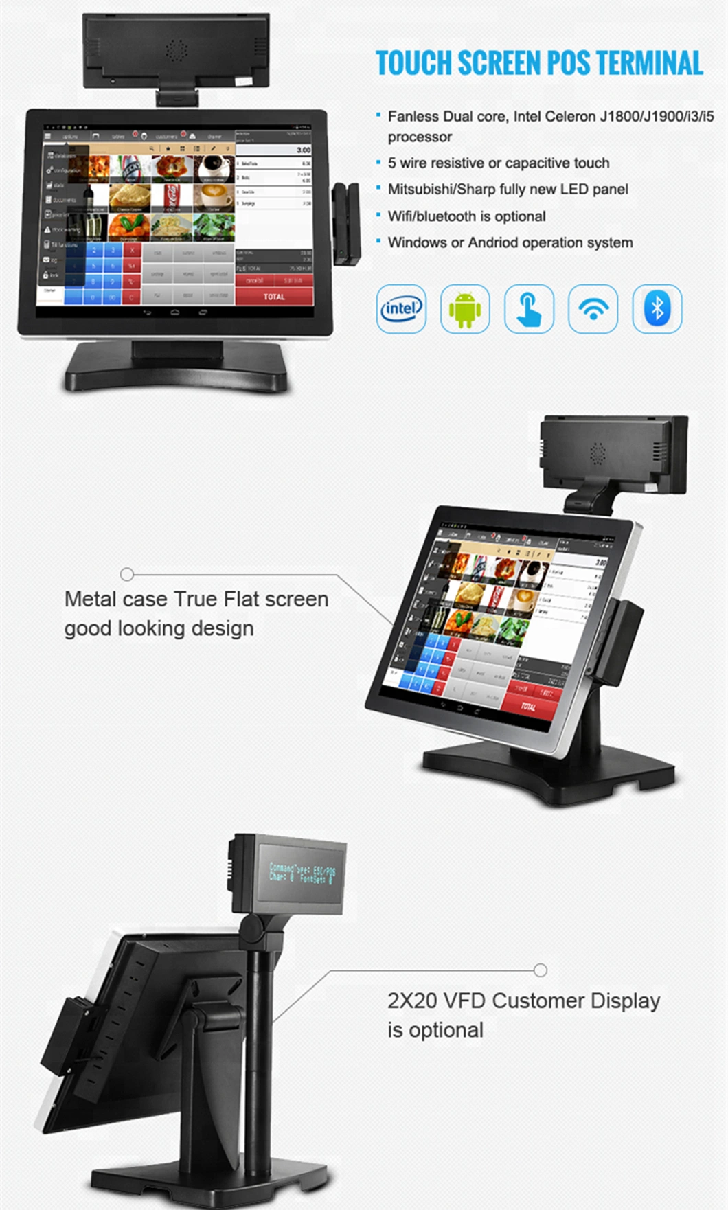 Double Screen 15 Inch Point of Sale All in One PC Touchscreen Touch Screen