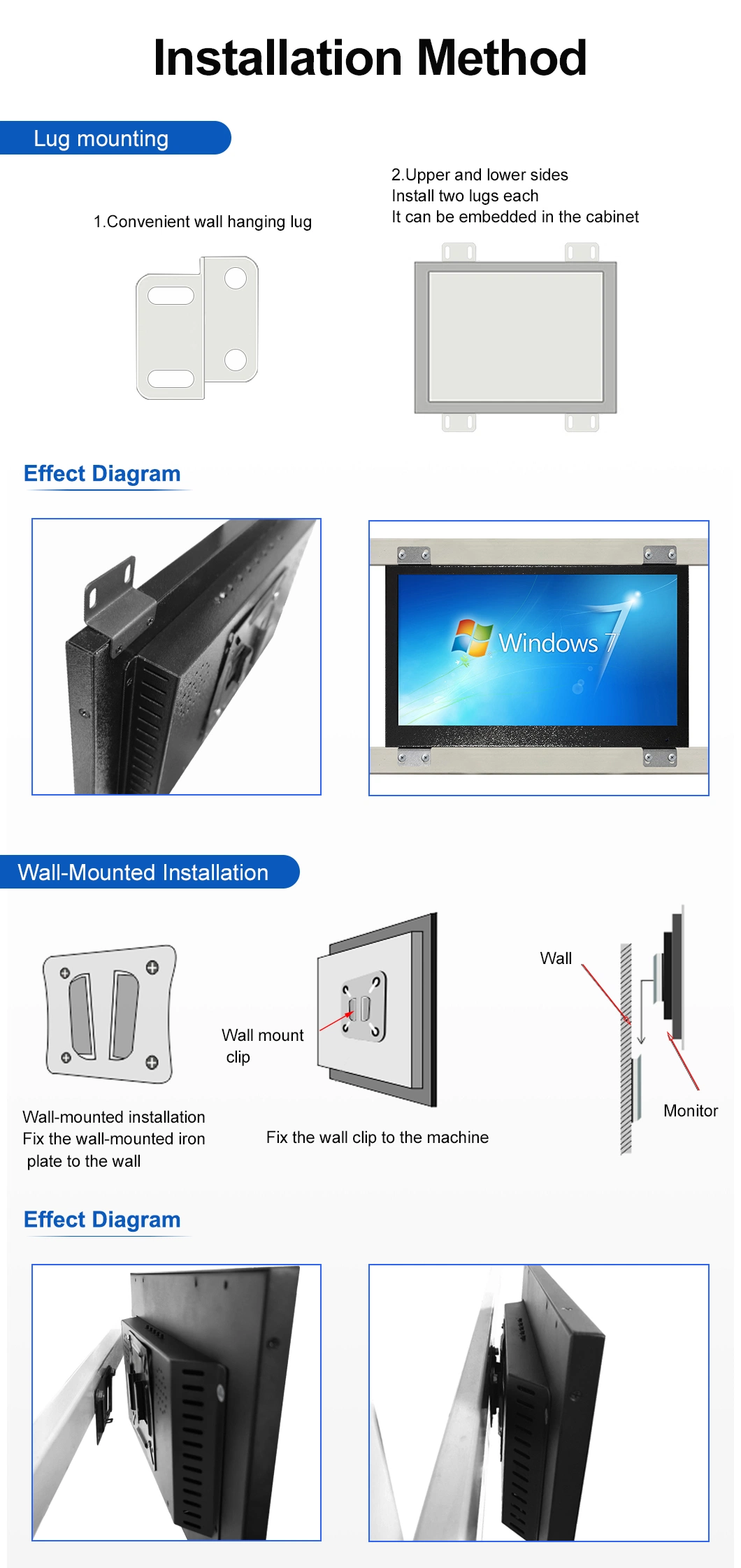 15.6 Inch IPS1366*768 HDMI VGA AV BNC IPS Monitor Resistive Touch Screen Metal Case TFT Wall Mounted OEM ODM Industrial Factory LCD IPS Monitor