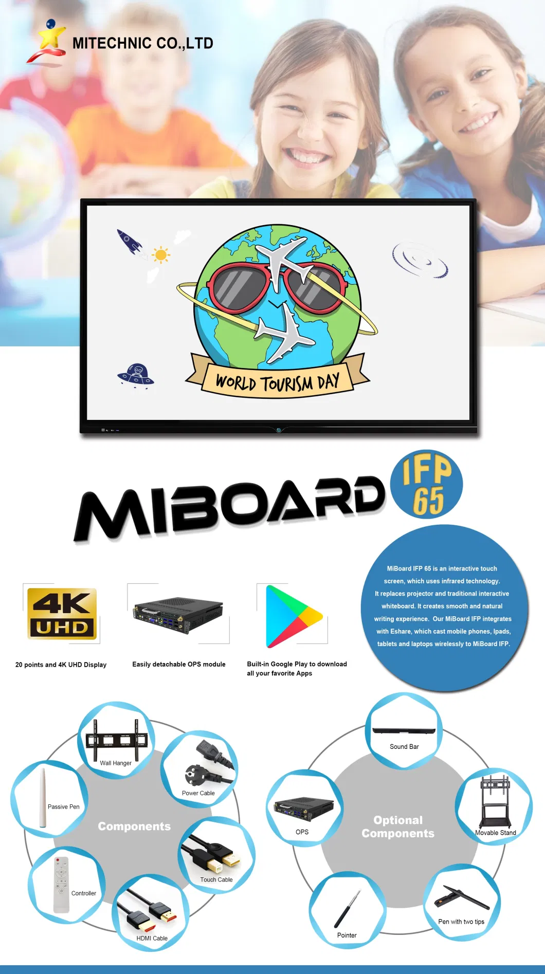 Infrared LED Touch Computer Anti Glare Interactive Flat Panel Manufacturer Board Miboard Conference Meeting Whiteboard Display LCD Screen Ifp 65&prime; &prime;