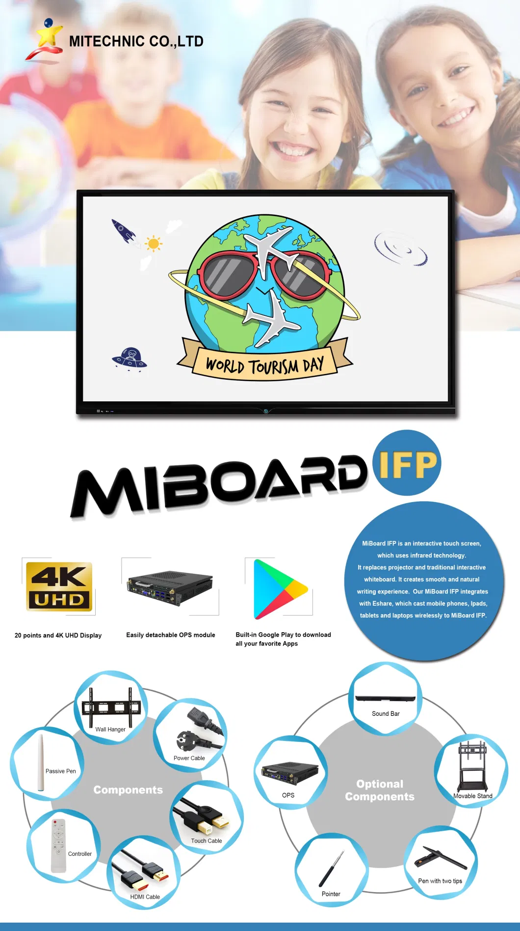 Miboard Ifp LCD Touch Display Screen Smart Board Iwb Educational Solution All in One PC Clevertouch Board Iboard Ewb Clever Board Interactive Hitach