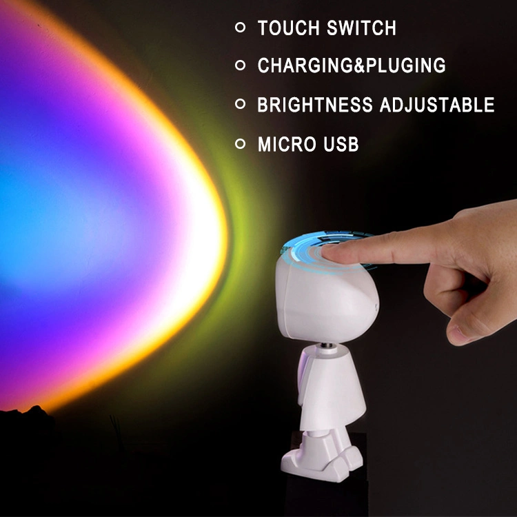 Touchs Control Robot Sunset Lamps Rainbow Projection Chandelier Light Atmospheres Decoration Mini Sunset Projector Table Lamp