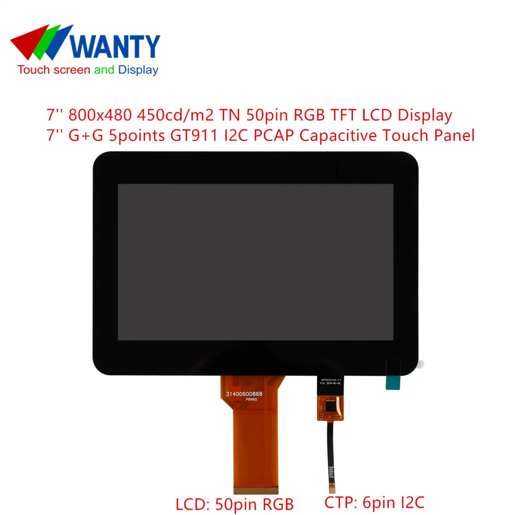 China Supplier 7 Inch 800x480 RGB TFT LCD Display Monitor 5 Points Cap Touchscreen Touch LCM Display Module