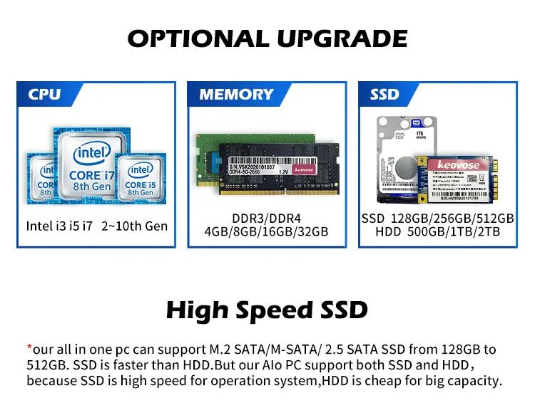 Special Price All in One PC I3 I5 I7 I9 DDR3 DDR4 RAM SSD HDD Customized Touchscreen All in One SSD HDD Office Home Computer Aio Desktop