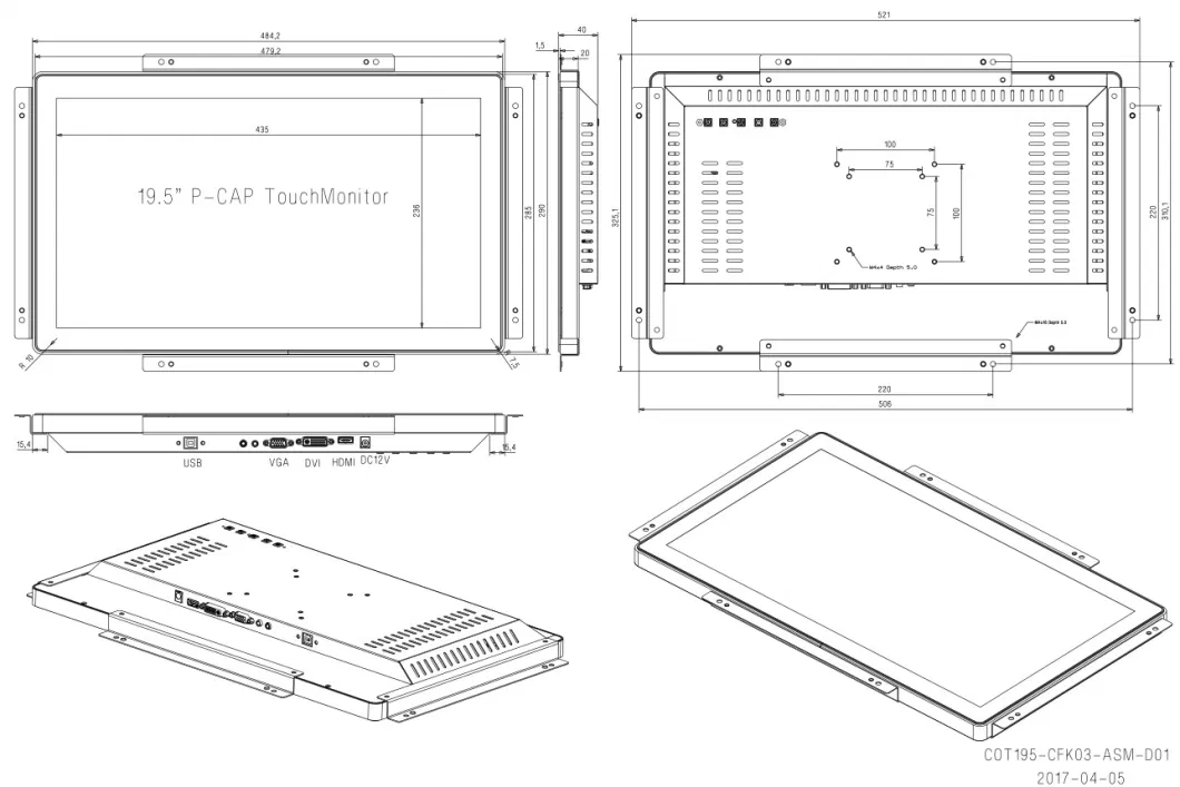 Advertising Players Monitor Touch 19.5&quot;Computer Display IP66 Waterproof Vandalproof Anti-Glare Outdoor Sunlight Readable Pcap LED LCD Display