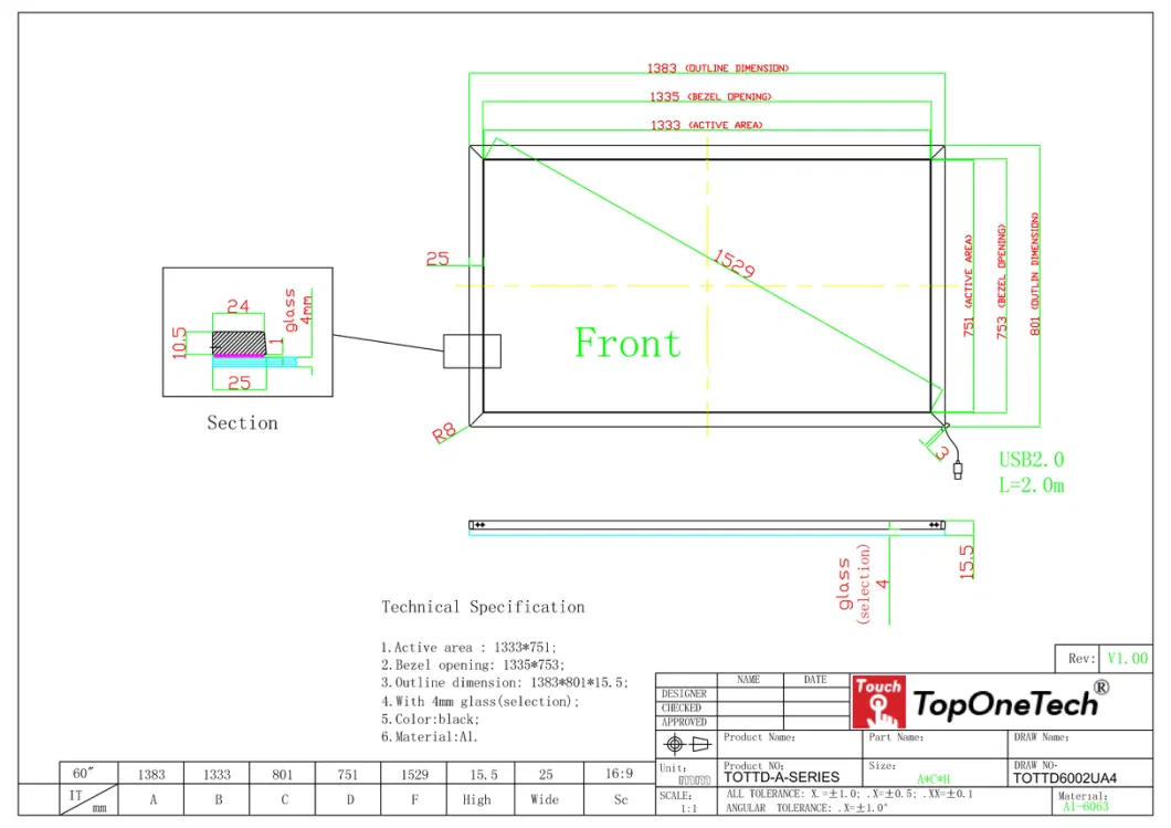 Ultra Large Size 60 Inch Infrared Resistive IR 16: 9 Multiple Touchscreen Touch Sensor Creen Components with Anti-Vandal Tempered Glass USB Interface