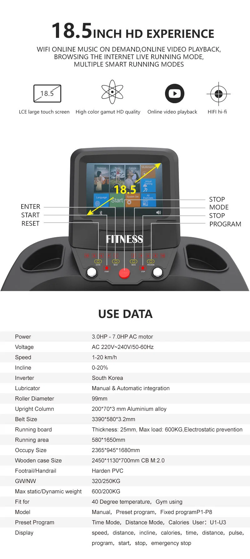 Bct-15s Electric Treadmill Motor Club Commercial Fitness Use Electric Motorized Treadmill with Touch Sceen