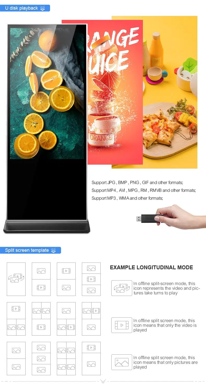 Content Management Software Videos Player Floor Standing Touch Screeen 43 Inch Digital Signage for Restaurant