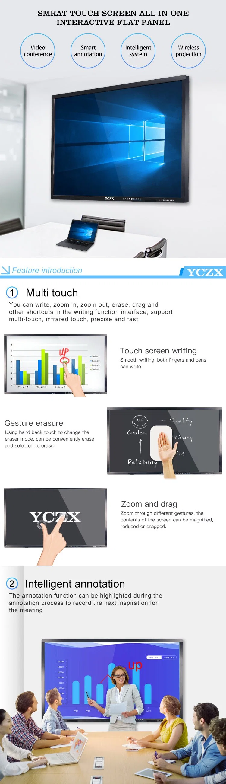 Big Size 4K 98 Inch Interactive Smart Board Education All in One Conference Smart Touch Screen