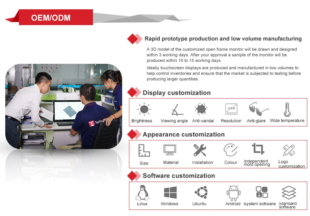 15 Inch Open Frame Capacitive Pcap Multi 10 Point Touchscreen Touch Screen Computer PC Monitor with TFT LCD 4: 3 1024X768 Display VGA Hdm DVI Interface 12V Port