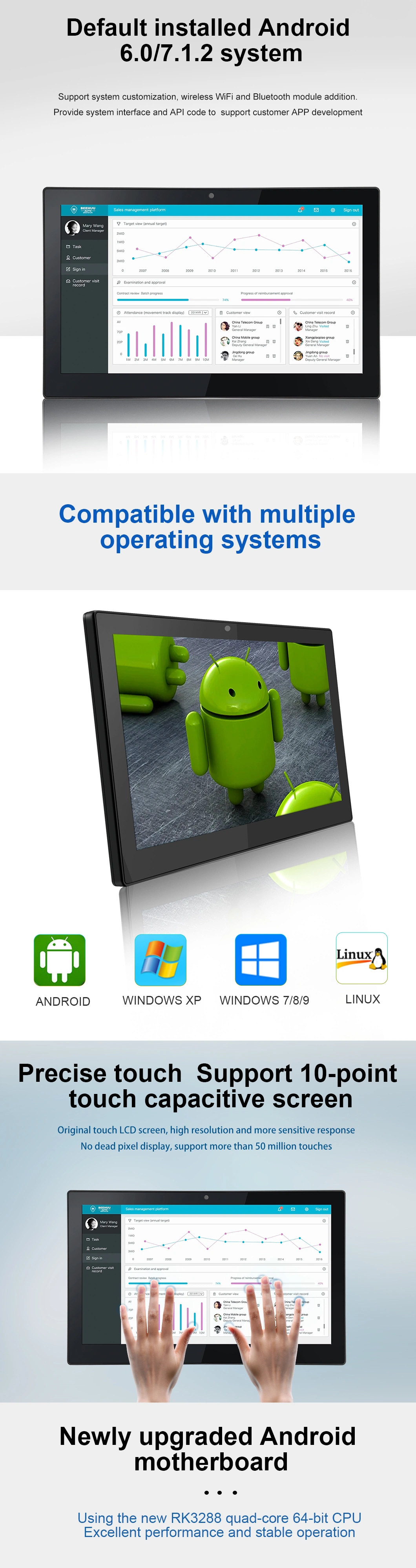 13.3 Inch Pcap Touch All-in-One Computer IP65 Pure Flat Screen with Rk3288 Android Integrated Panel PC