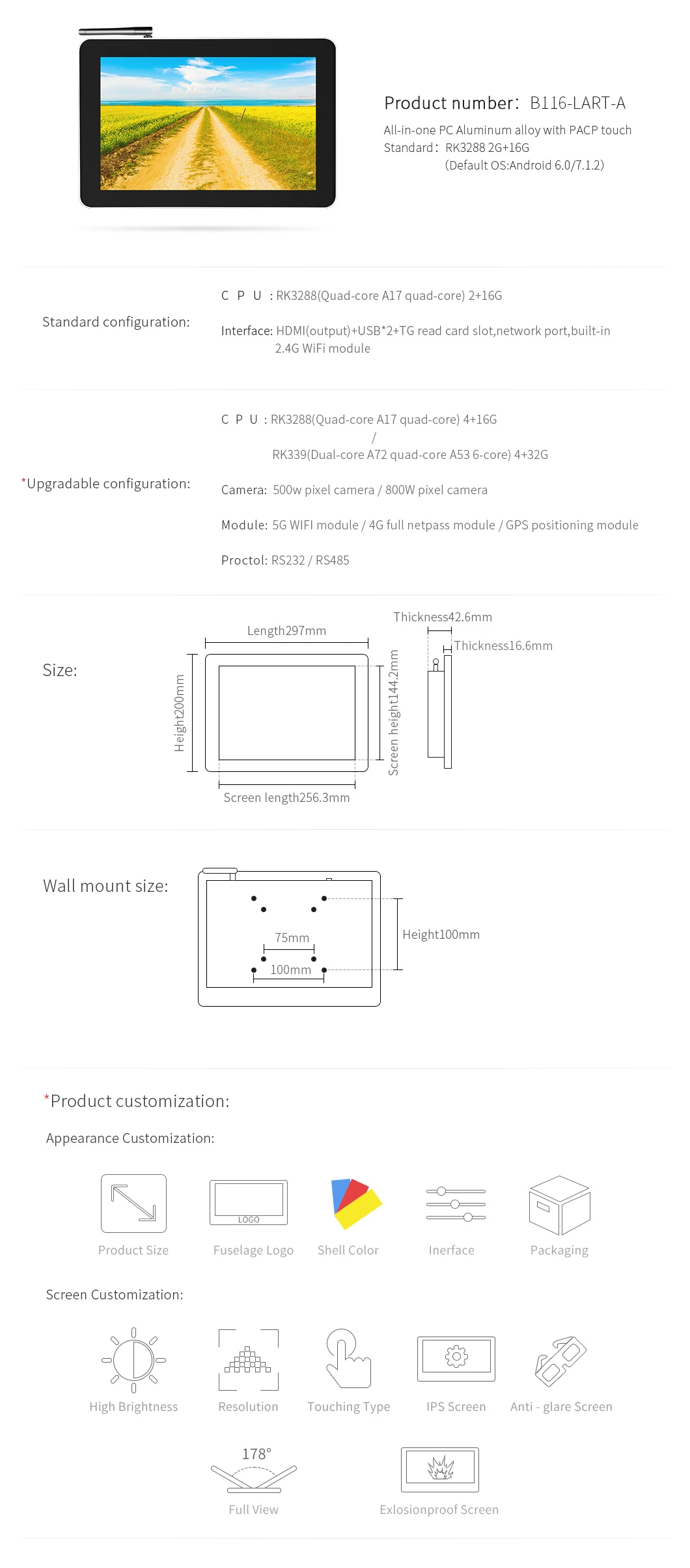 7 8 9.7 10 10.4 11.6 12 12.1 13.3 15.6 17 17.3 18.5 Inch Android All in One Computer Wall Mounting/Desktop Industrial Touch Screen Monitor Panel PC