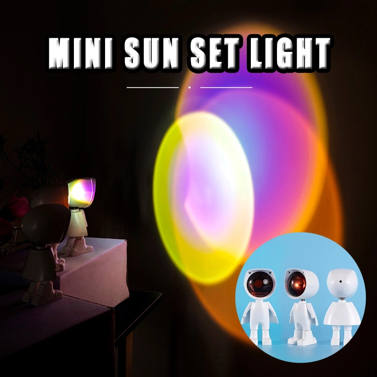 Touchs Control Robot Sunset Lamps Rainbow Projection Chandelier Light Atmospheres Decoration Mini Sunset Projector Table Lamp