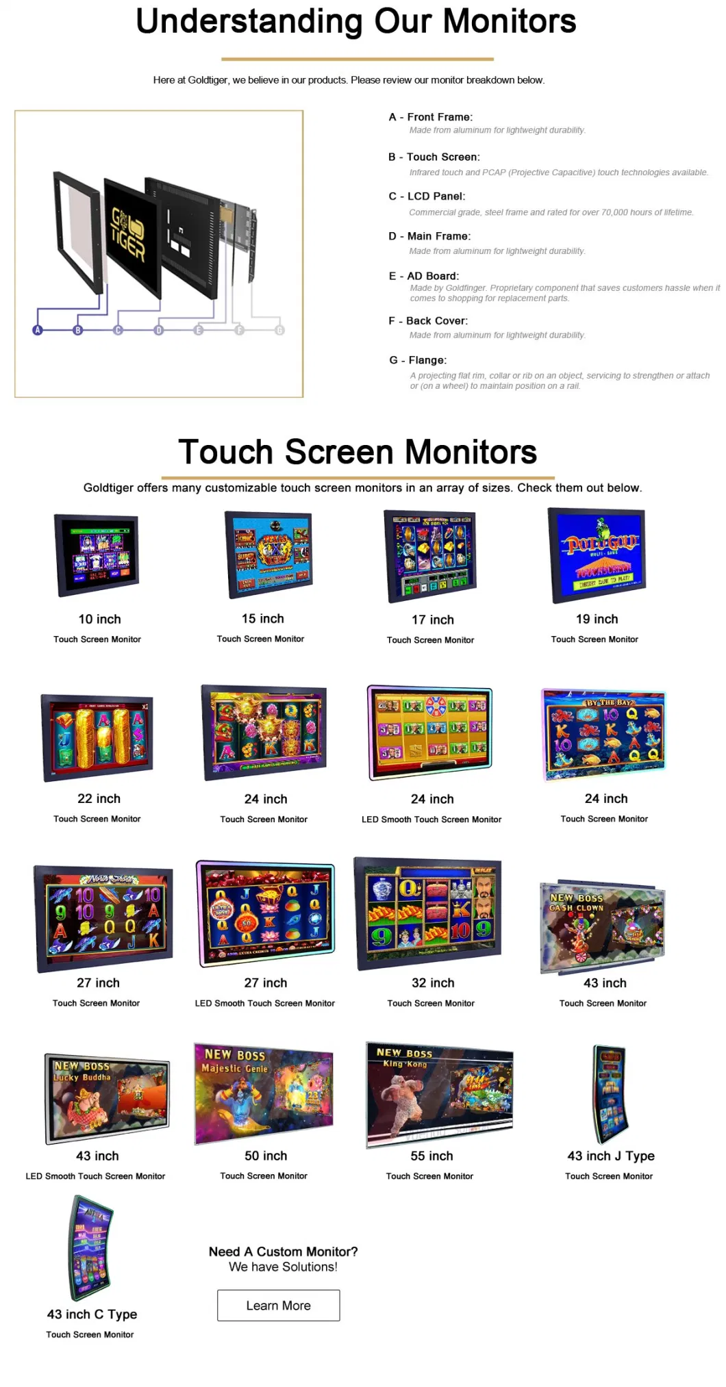 Goldtiger Factory Price 32&quot; Curved Widescreen Monitors LED Light Touch Screen Smart Monitor Touch HD Screens Capacitive Industrial Grade Embedded Monitors