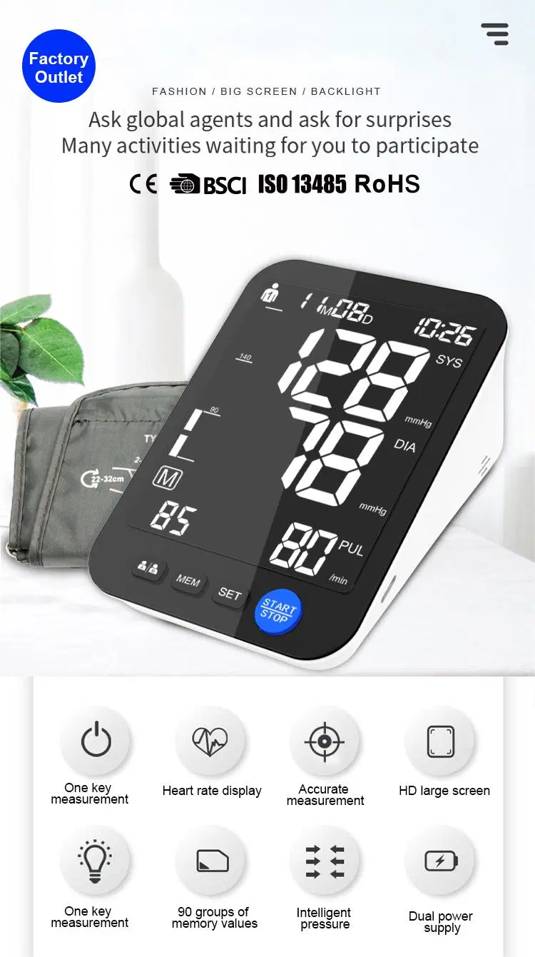 2023 New Large Screen Bp Machine Electronic Tensiometro Digital Sphygmomanometer Upper Arm Digital Blood Pressure Monitor