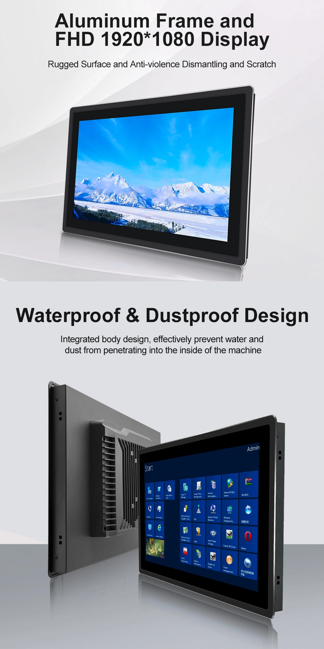 18.5 Inch Fanless Industrial PC IPS1920*1080 Industrial Capacitive Touch Screen IP65 Waterproof Monitors