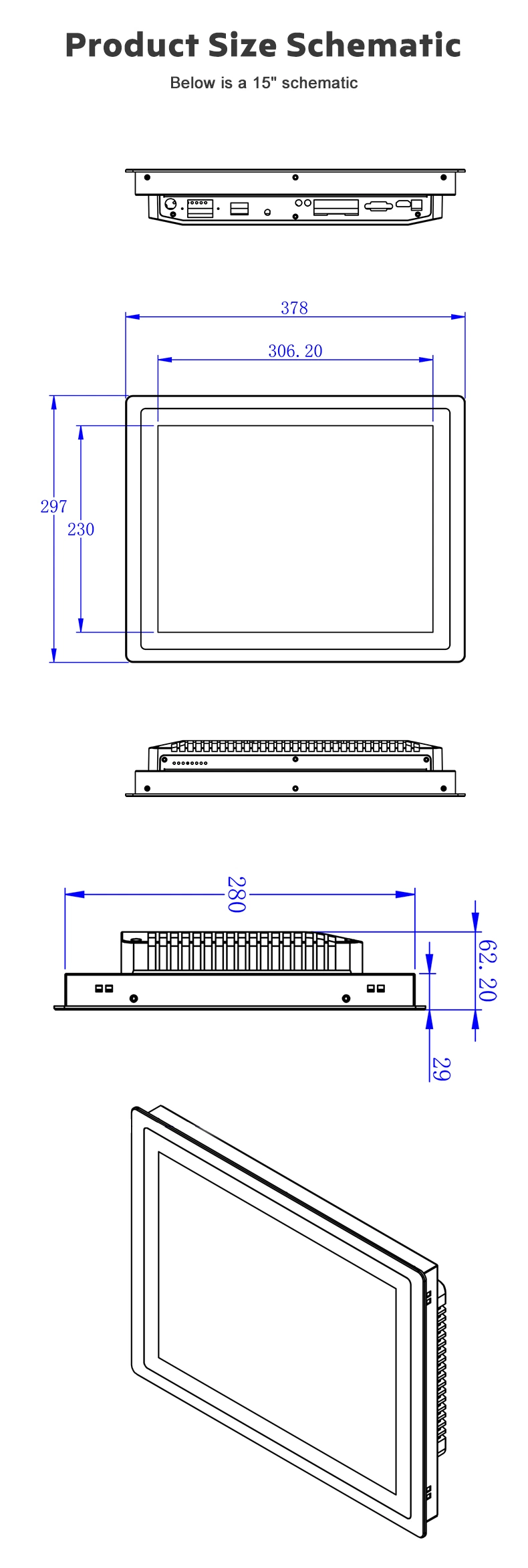 15inch I3/I5/I7 LCD Display Monitor Industrial All-in-One Panel PC Touch Screen