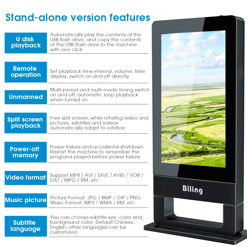 55 Inch Large Big Outdoor Advertising LCD Display Screen TV Floor Stand Digital Signage Kiosk Monitor