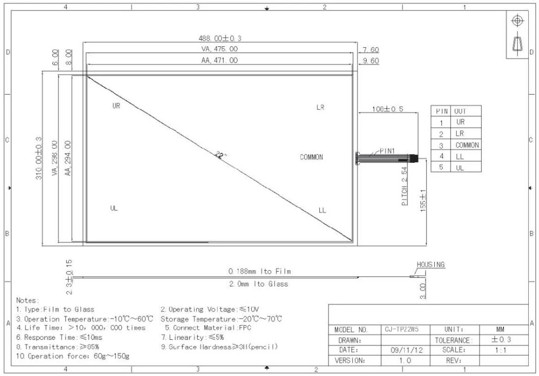 Factory Custom 22 Inch Resistive Touch Sceen for Touch Monitor, Kiosk