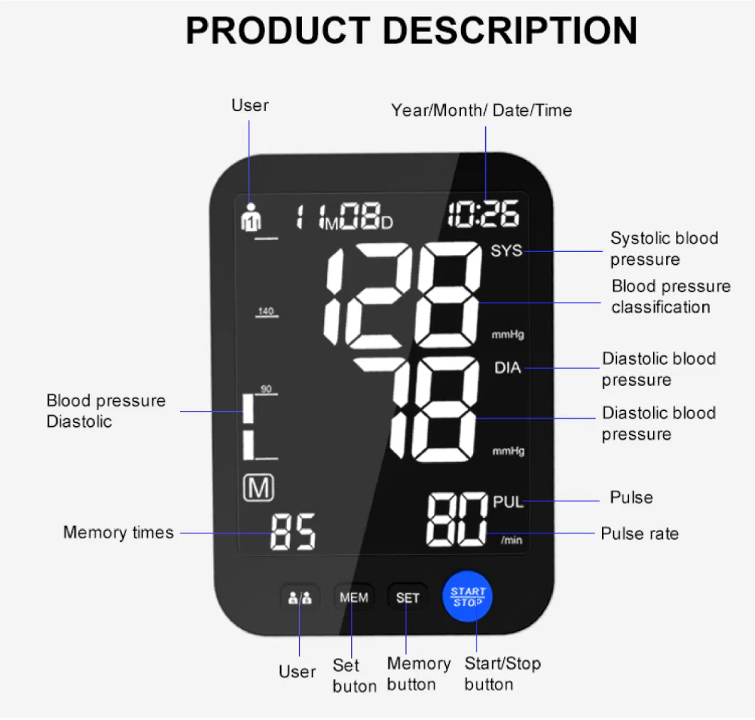 2023 New Large Screen Bp Machine Electronic Tensiometro Digital Sphygmomanometer Upper Arm Digital Blood Pressure Monitor