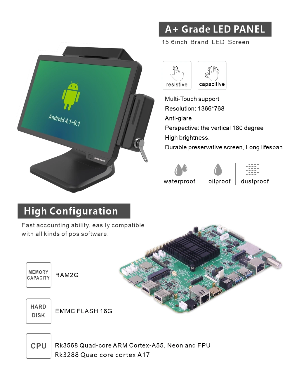 POS Manufacturer 15.6inch Touch Screen Point of Sale