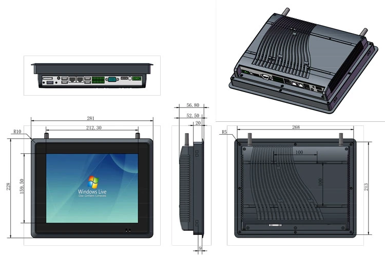 Customized I/O RS485 RS232 Windows 10 3556u Embedded 10.4 Inch Touchscreen Industrial PC Monitor