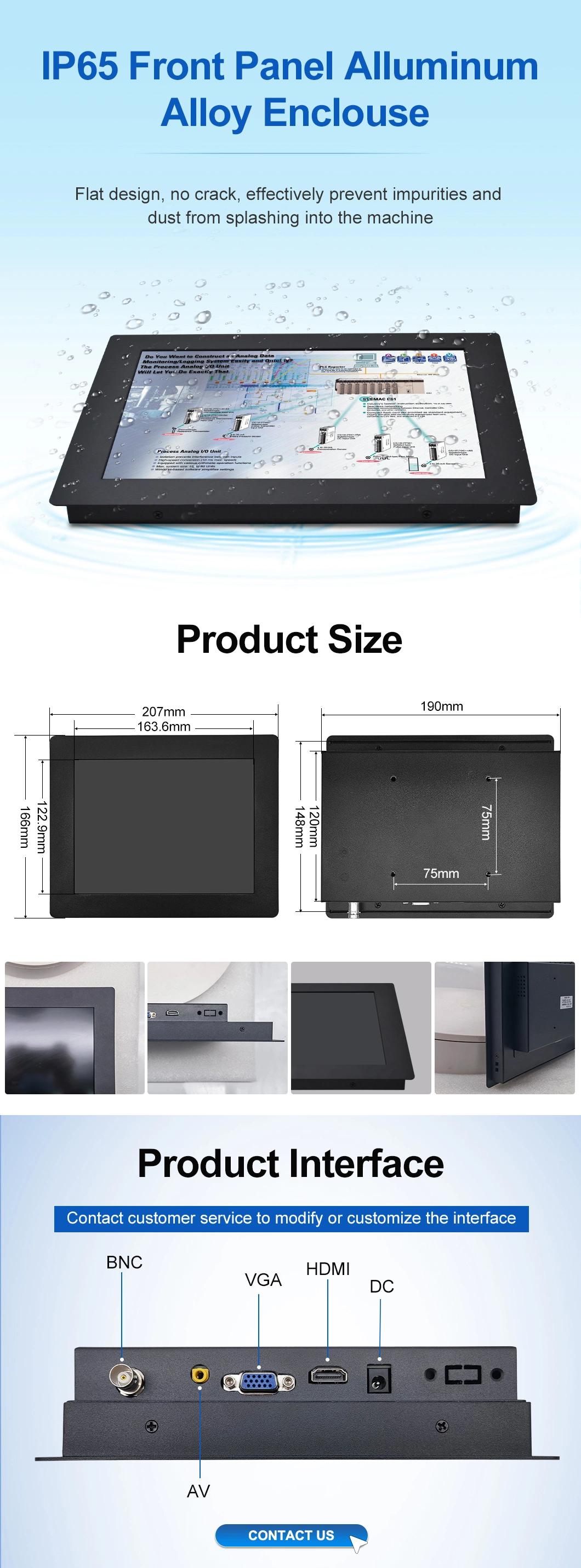 8&prime;&prime; Inch 1024*768 HDMI VGA DVI Non Touch Screen Metal Case Embedded PC OEM ODM Industrial Grade LCD Monitor