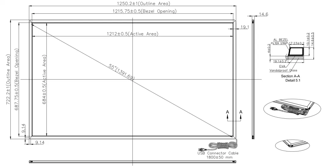 55 Inch Digital Signage Touch Frame Infrared IR Touch Screen Overlay