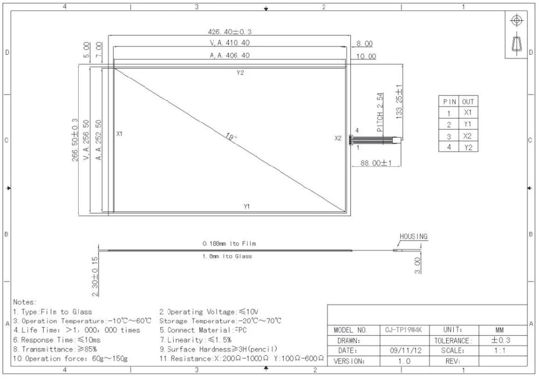 19&quot; 4 Wire Rsistive Touch Screeen with Kit