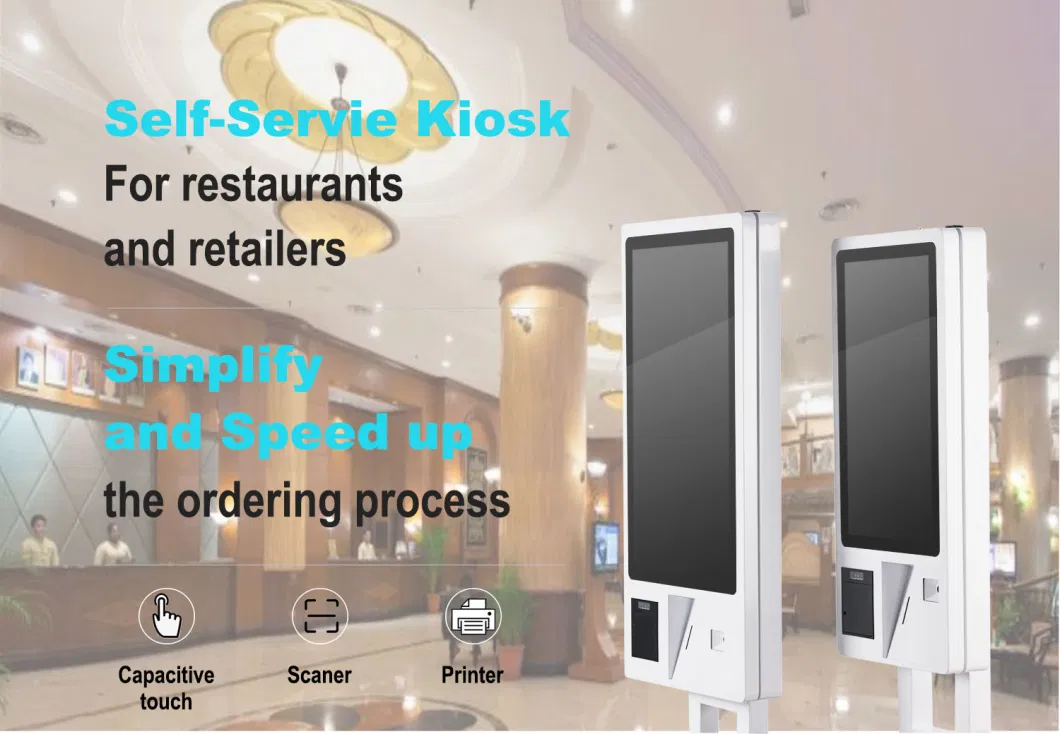 Restaurant Fast Food All in One Automatic Touchscreen Cash Smart Ordering Self Service Kiosk with Windows &Android Optional