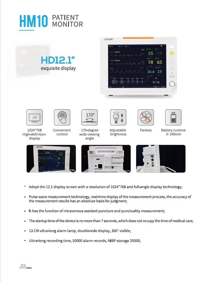 Applicable for Transport and Outdoor Rescue Medical Monitor Multiparameter Ambulance Patient Monitor