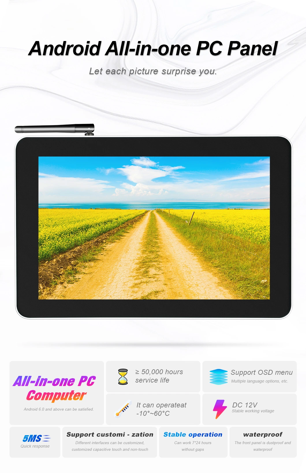 7 8 9.7 10 10.4 11.6 12 12.1 13.3 15.6 17 17.3 18.5 Inch Android All in One Computer Wall Mounting/Desktop Industrial Touch Screen Monitor Panel PC