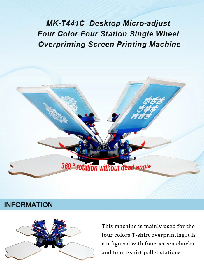 Manufacturer Wholesale Desktop Fine Tuning Four Color Four Station Single Wheel Overprint Screen Printing Machine