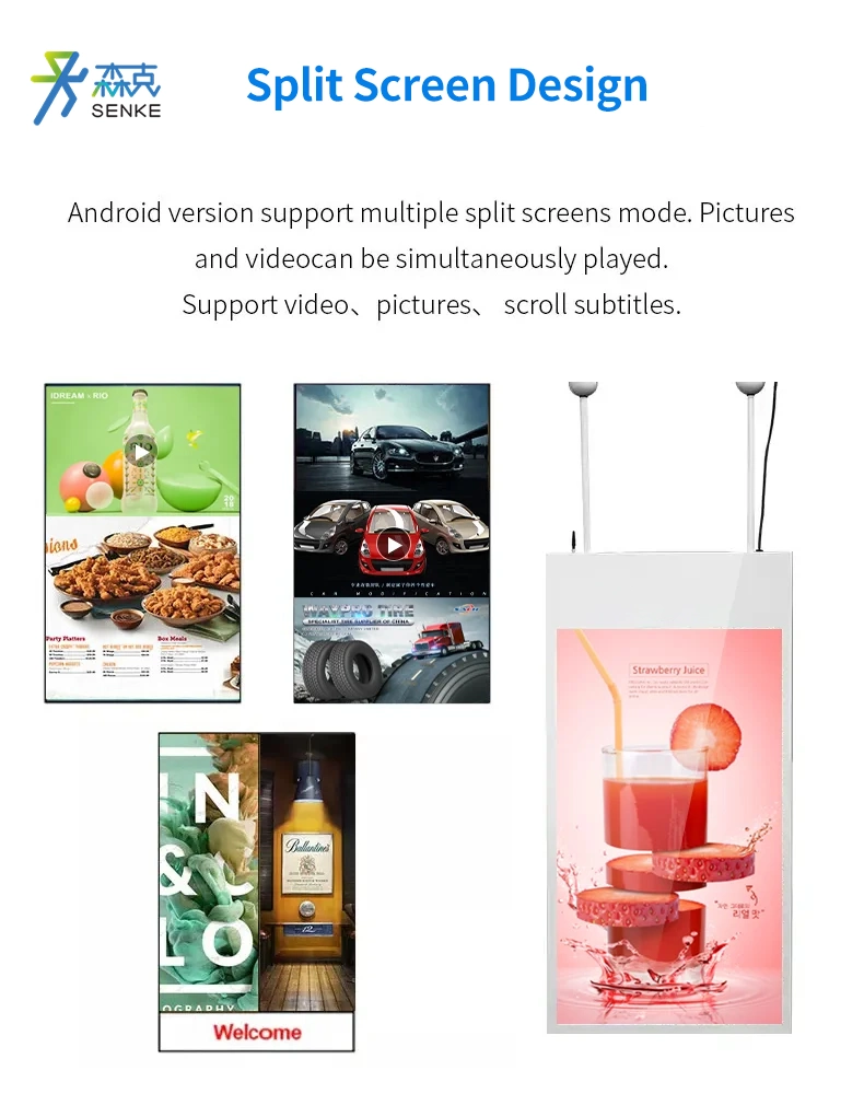 High Bright Dual Screen LCD Display Hanging Monitor Digital Outdoor Advertising Player Indoor Digital Signage Player LCD Display Screen for Window Facing