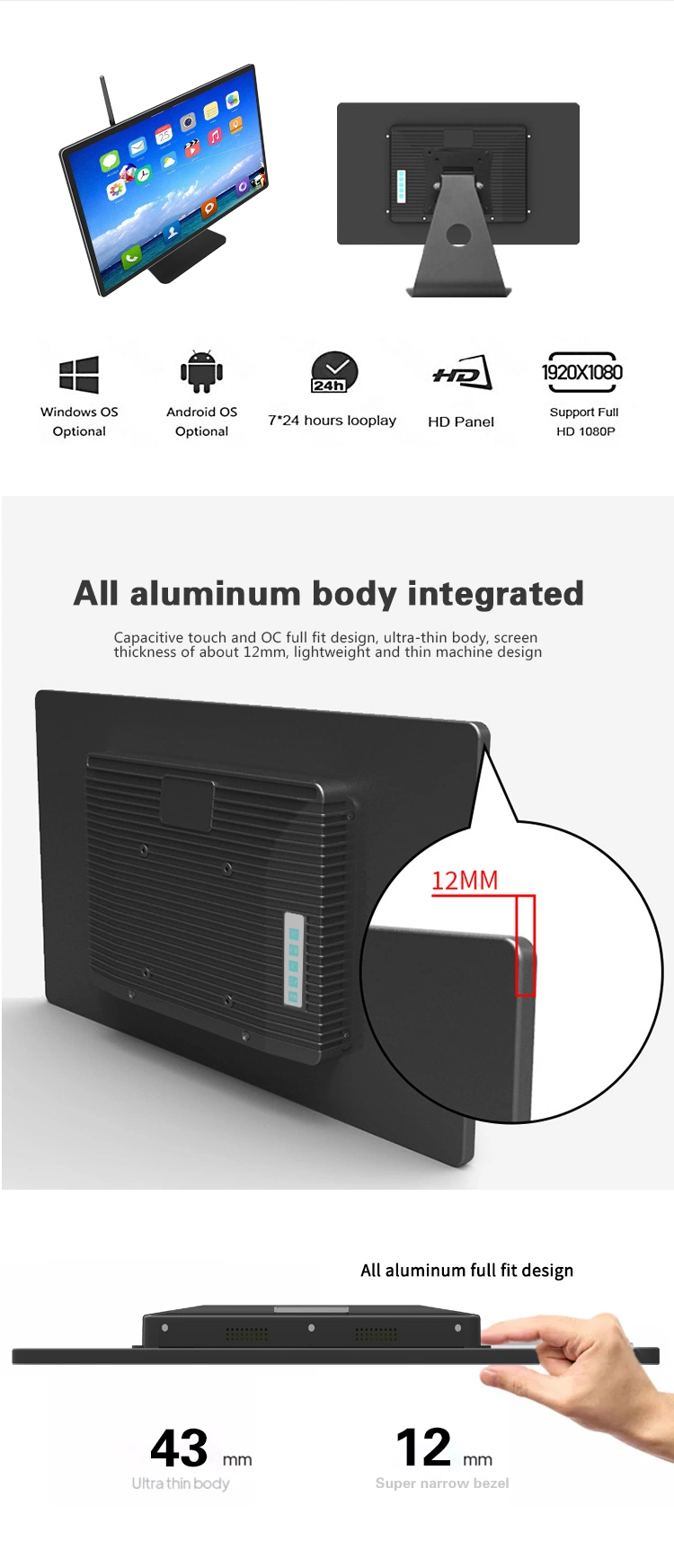 OEM 1920*1080 21.5&quot; Inch Full Fit Capacitive Touch Display / Android Touchscreen PC All in One Computer Industrial Panel PC