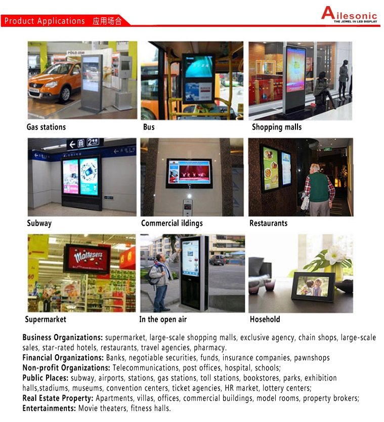 49, 50, 55, 65, 75, 85-Inch Wall Mounted All in One Touchscreen Monitor Kiosk