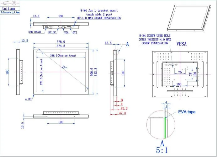 OEM Custom De Pantalla Tactil 17 Inch Open Frame Capacitive Touch Screen Computer PC Monitor