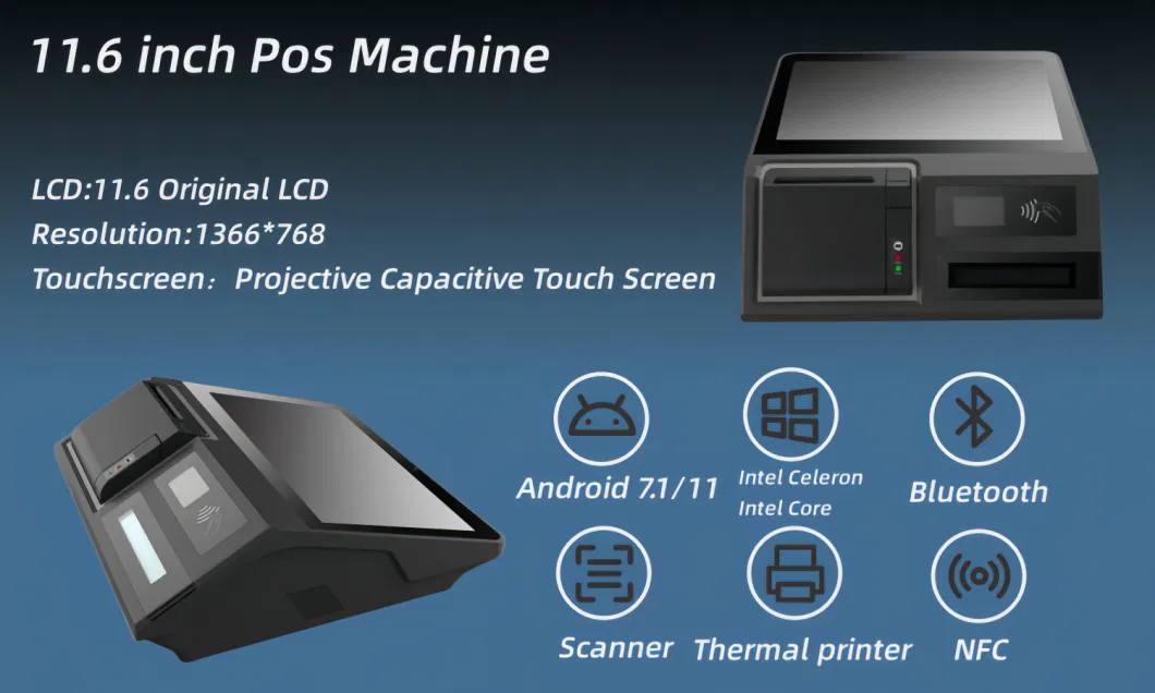 Supermarket Windows POS System All in One 11.6inch Touchscreen