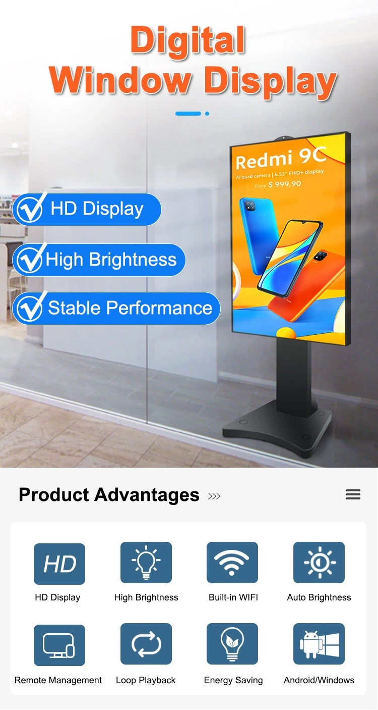 65 Inch Ultra Bright LCD Real Estate Digital Displays Android Network Window Commercial Display Screen