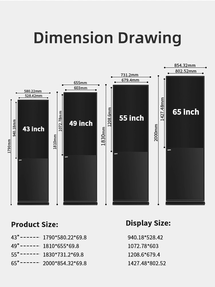 Lofit 43 55 65 Inch Touch Screen Vertical LCD Panel Stand Advertising Display LED Advertising Machine Full HD Big Advertising Screen