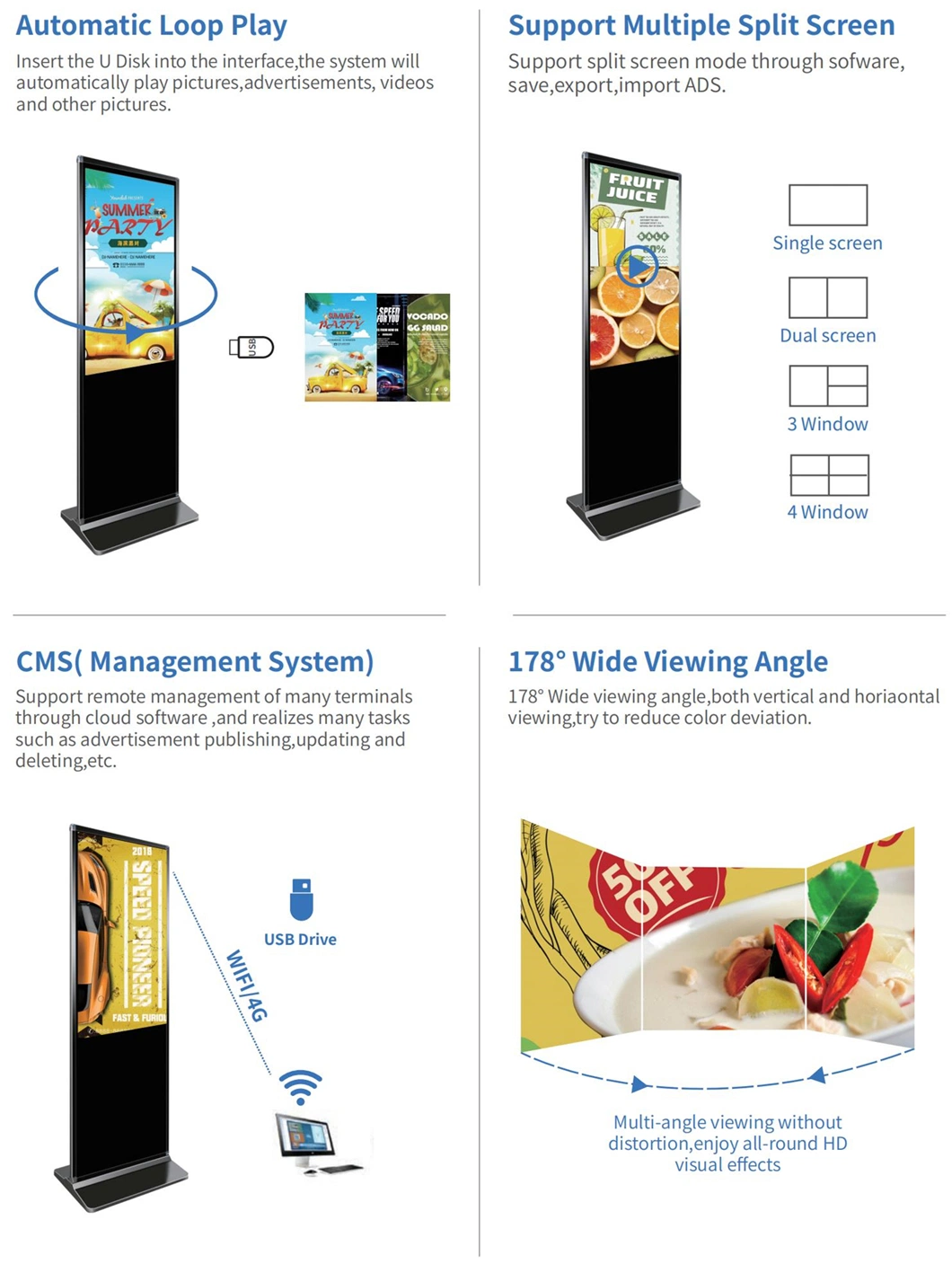 Totem Floor Stand 32 43 49 50 55 65 75 Inch Vertical Interactive Touch Screen Advertising Digital Signage Kiosk Digital Display Video LCD Screen 55&quot;