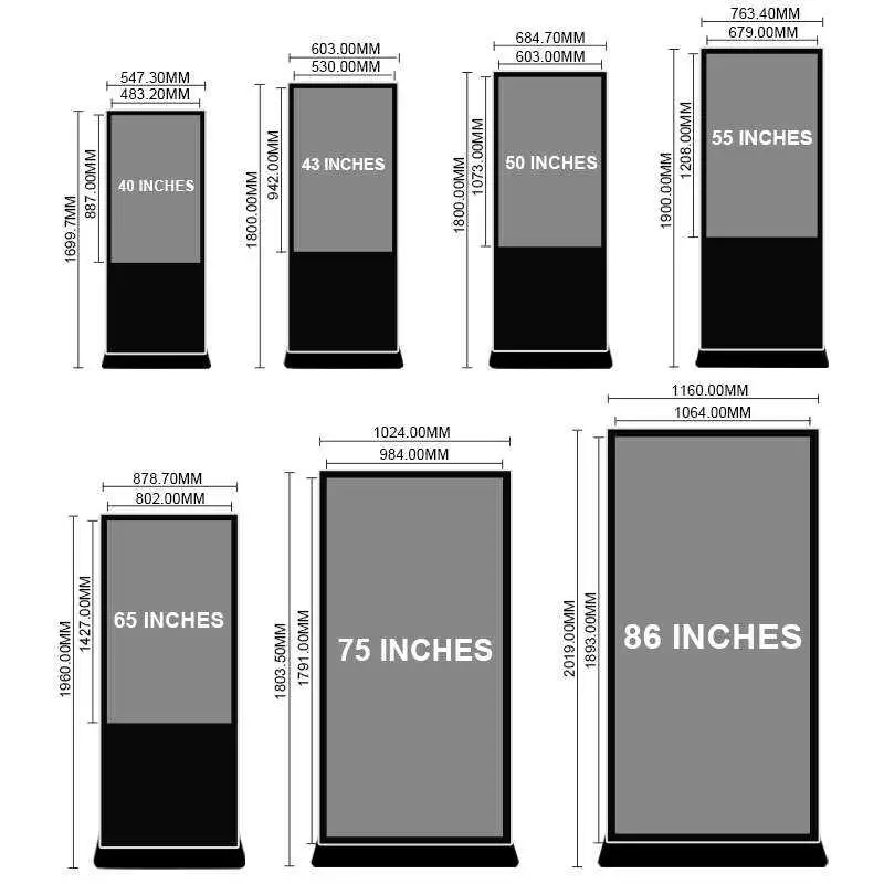 Full HD Indoor Interactive Kiosk Floor Stand Touch Screen 75 85 Inch Vertical Totem Digital Signage LCD Advertising Screen