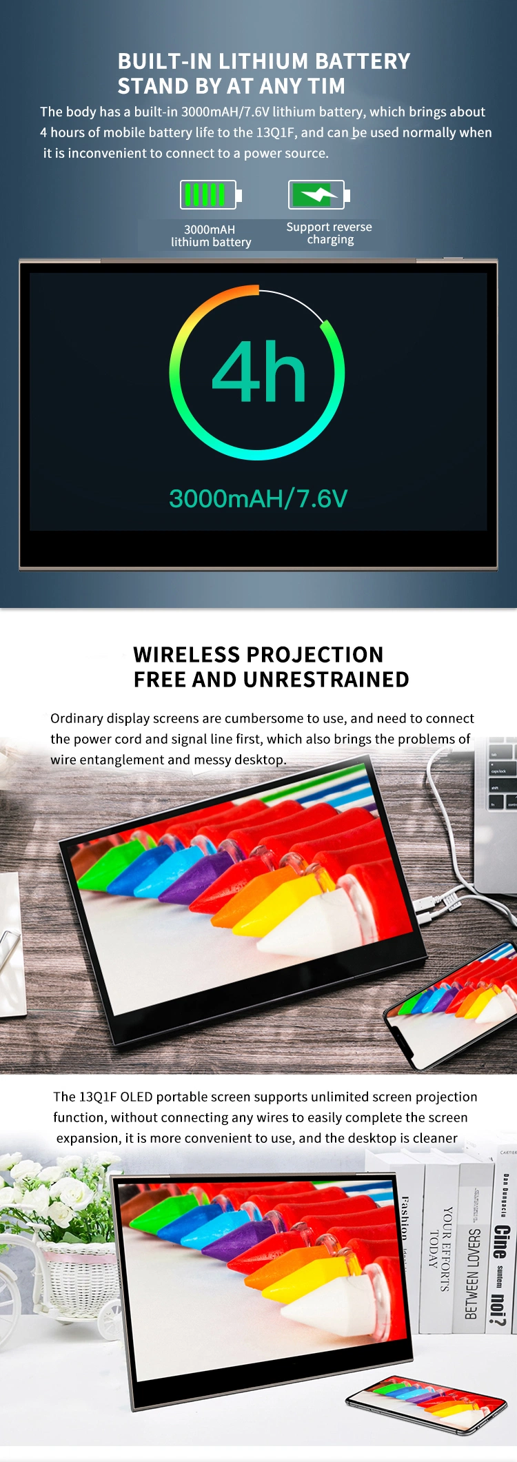 High Quality 13.3 Inch 1920*1080 Flat 60Hz TFT Panel Touch Screen Portable OLED Monitor